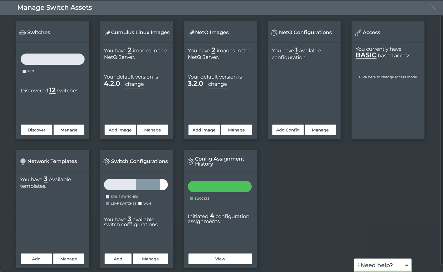 LCM dashboard displaying uploaded Cumulus Linux images with a specified default version