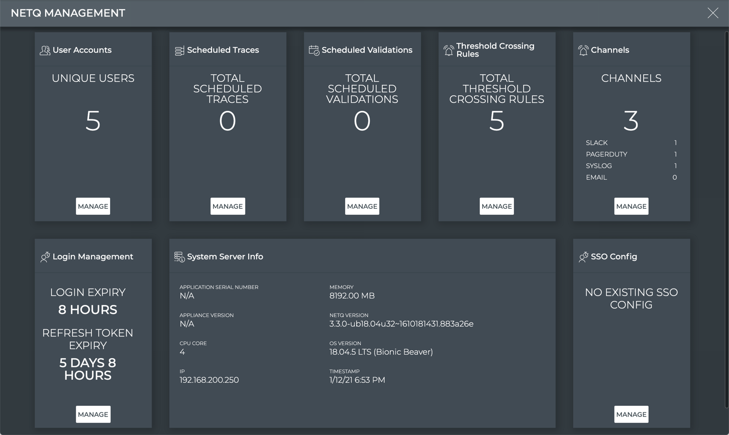 Cloud NetQ Management Dashboard