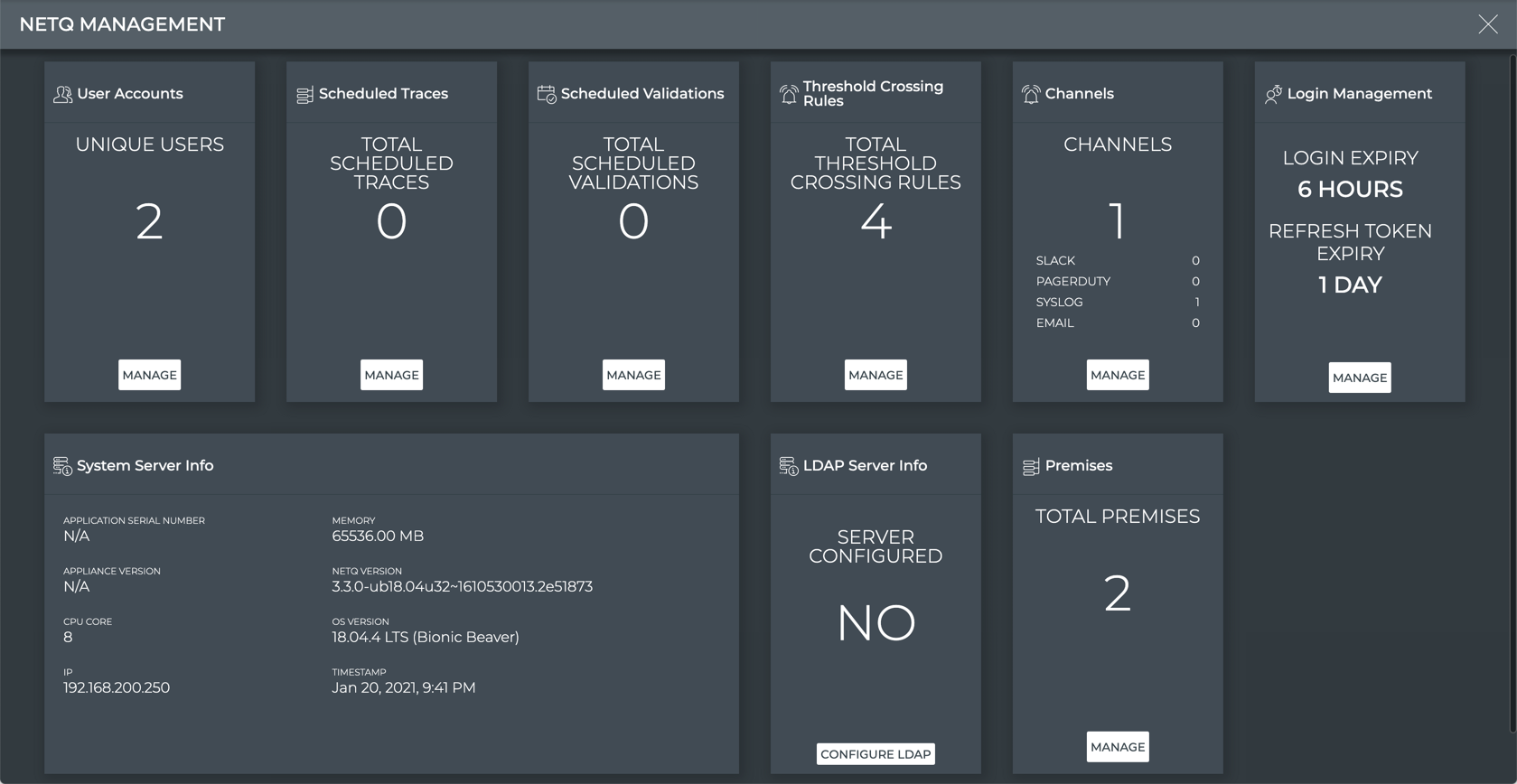 On-premises NetQ Management Dashboard