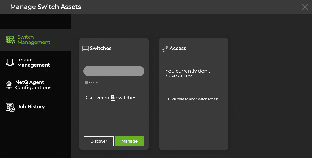 dashboard displaying switch management tab