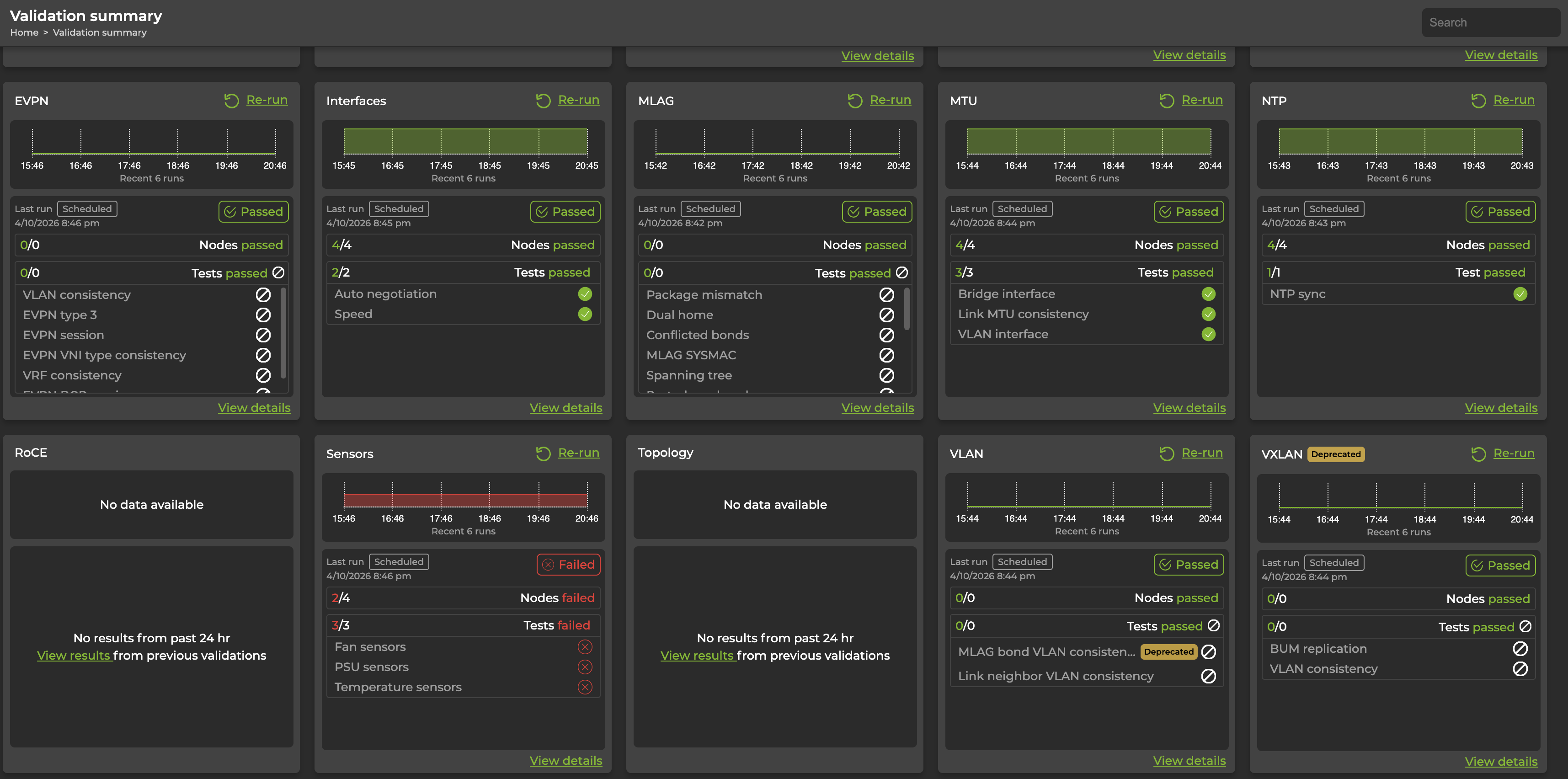 detailed validation summary with individual test results